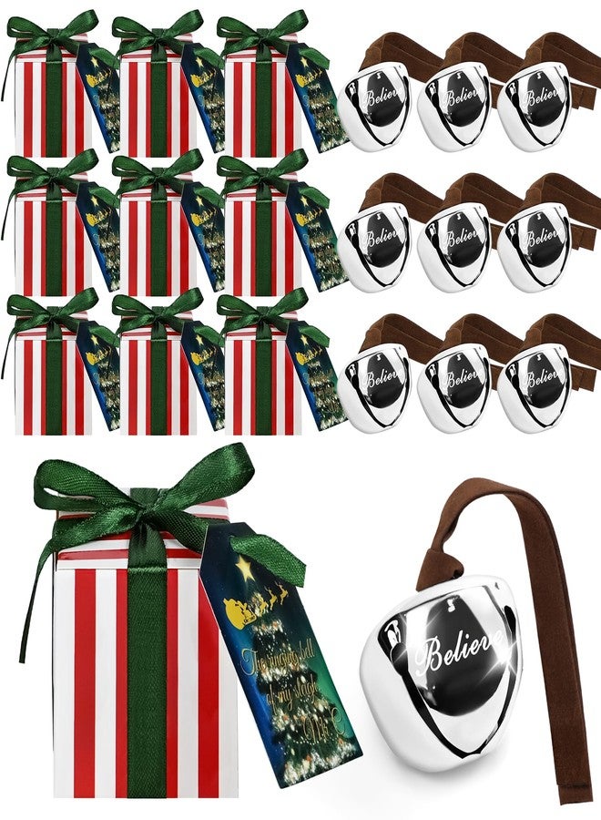 Kuabiz 25 Sets Christmas Believe Bells Bulk Polar Santa Sleigh Bells Santa Gift Silver Reindeer Bell Ornaments with Boxes Ribbon Tags Christmas Stocking Stuffers Tree Keepsake Classic Aesthetic Home Decor - Image 1